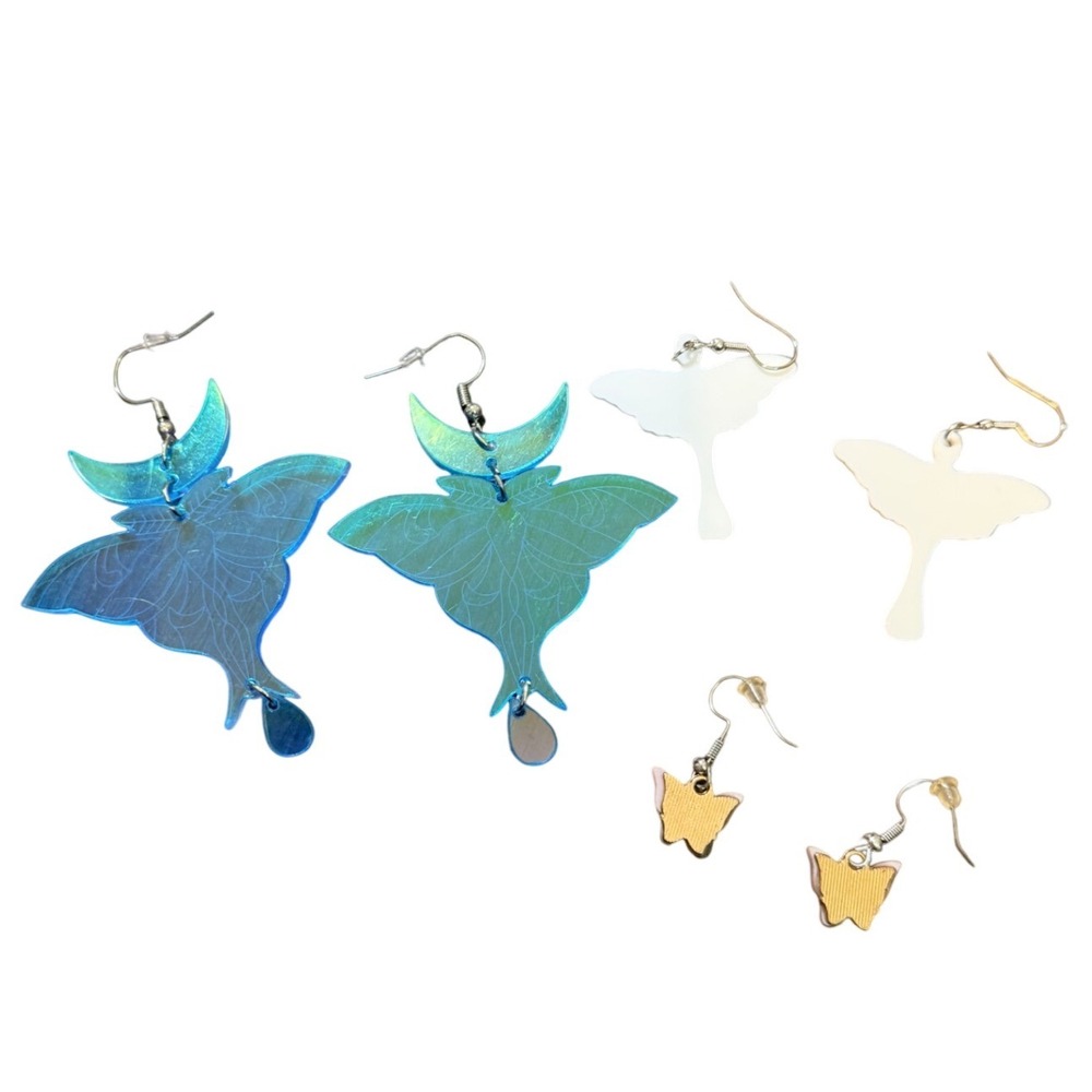 Moth Butterfly Earring Bundle Iridescent Fairycore Cottagecore 3 Pair - Picture 2 of 2